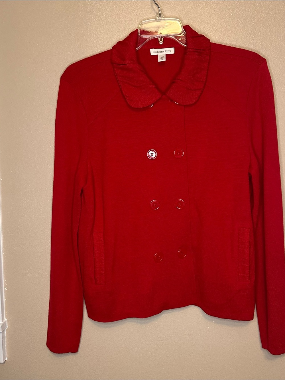 Coldwater Creek Vibrant Red Knit Top with Double Breast Detail